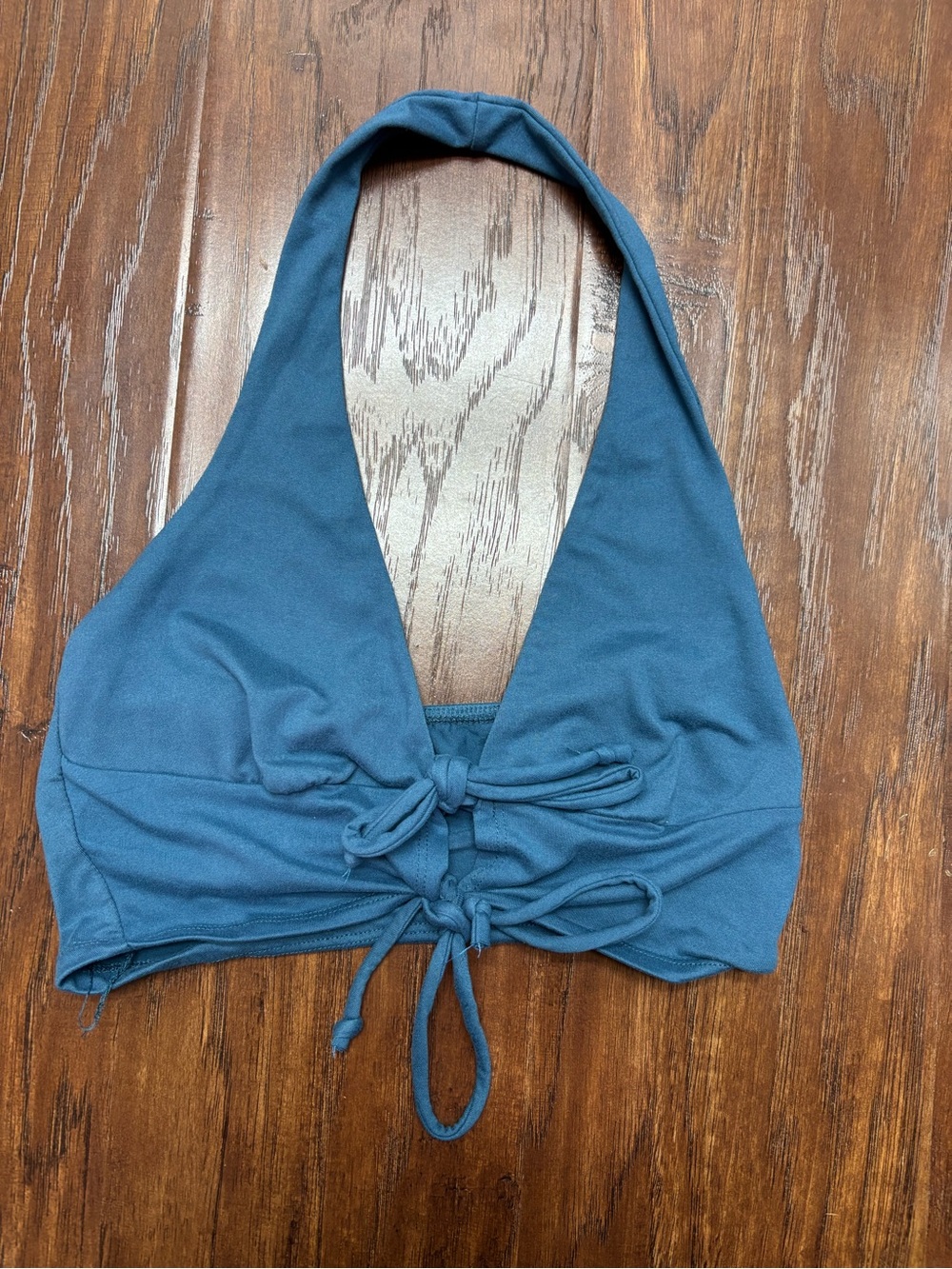 Windsor Blue Women's Solid Halter Swim Top Tie Front Adjustable